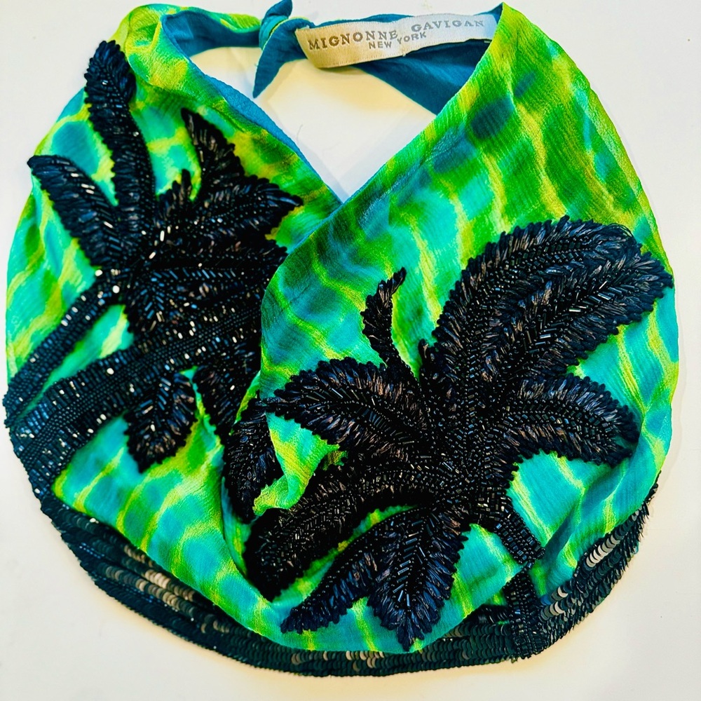 Mignonne Gavigan bright, green, black and yellow scarf necklace